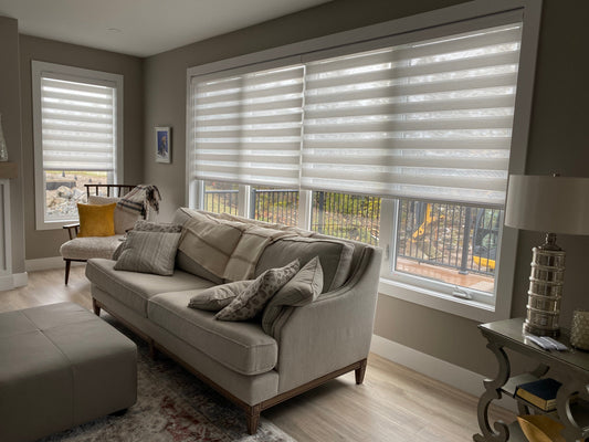 Blackout Drapery, Sheers & Motorized Zebra Blinds in West Bedford – Element Court Project