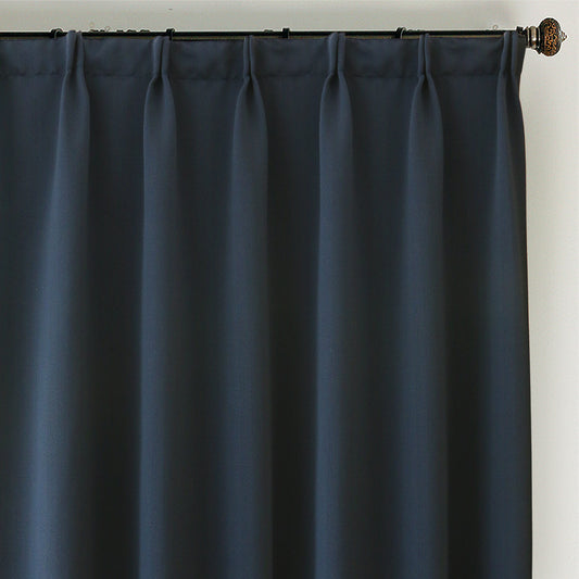 Custom Marine Navy Blue Solid Yarn-dyed Textured Room Darkening Curtains / Drapes | MIFU Decor