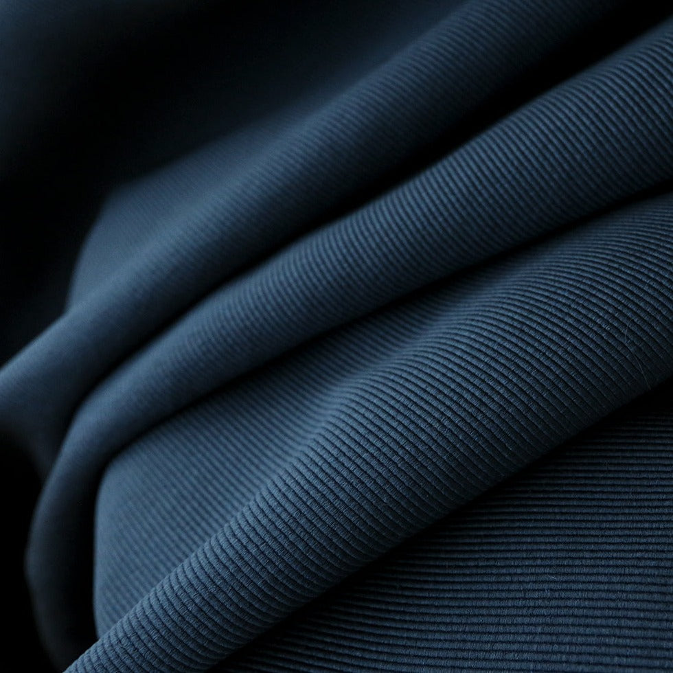 Custom Marine Navy Blue Solid Yarn-dyed Textured Room Darkening Curtains / Drapes | MIFU Decor