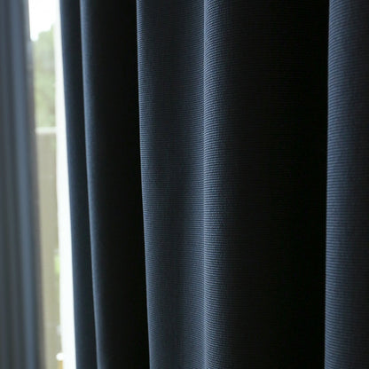 Custom Marine Navy Blue Solid Yarn-dyed Textured Room Darkening Curtains / Drapes | MIFU Decor