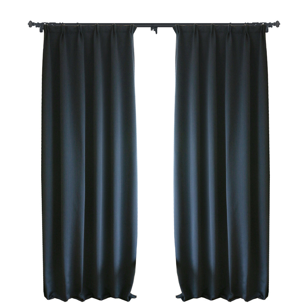 Custom Marine Navy Blue Solid Yarn-dyed Textured Room Darkening Curtains / Drapes | MIFU Decor