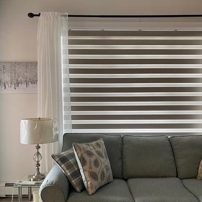 Custom Designer Textured Room Darkening Zebra Blinds / Dual Sheer Shades | MIFU Decor