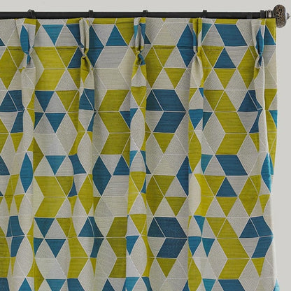 Custom Lemon Geometric Jacquard Curtains / Drapes | MIFU Decor