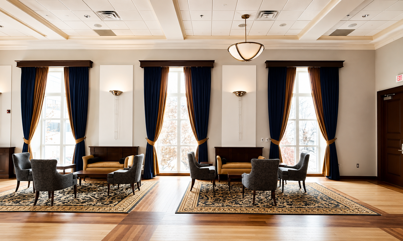 Public-sector fire-retardant drapery project by MIFU Decor